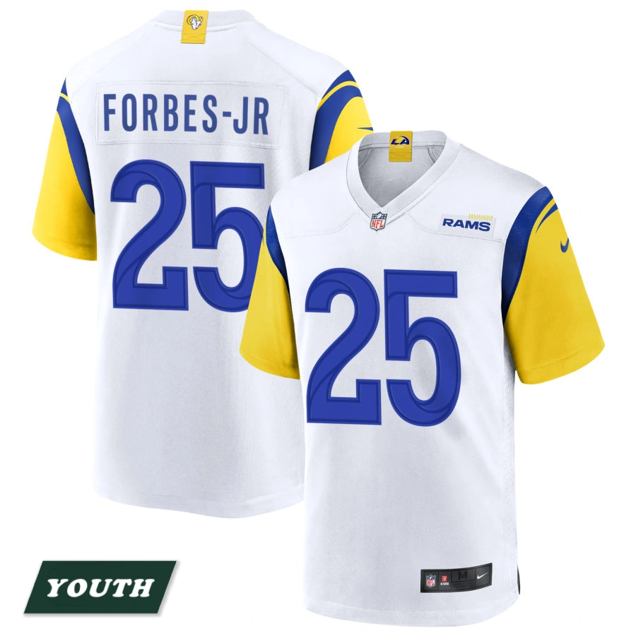 Youth Los Angeles Rams White Alternate #25 Emmanuel Forbes Jr Jersey